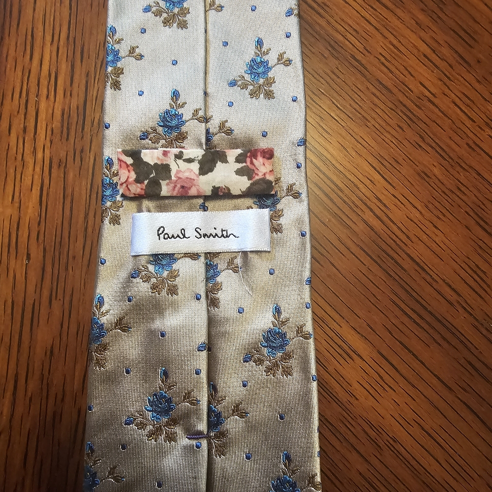 Paul Smith Floral Blue Roses Silver Background Men's Silk Tie Made In Italy - Picture 4 of 7